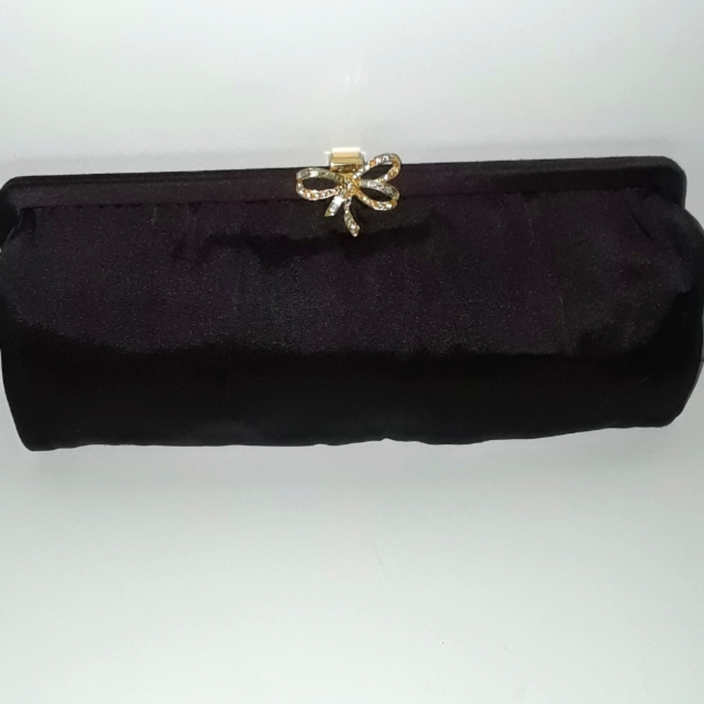 Vintage MM Morris Moskowitz Brown Satin Rhinestone Evening Clutch Bag